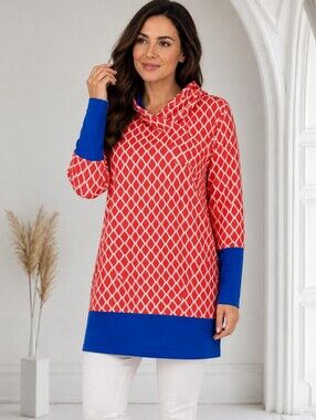 Misslook Red and Blue Long Hooded Sweatshirt. XL.